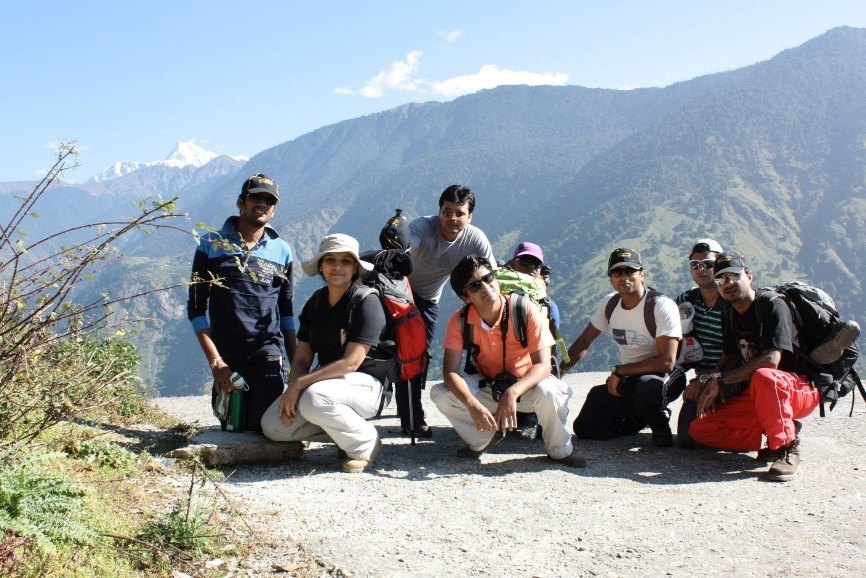 The group setting out from Lohajung base camp